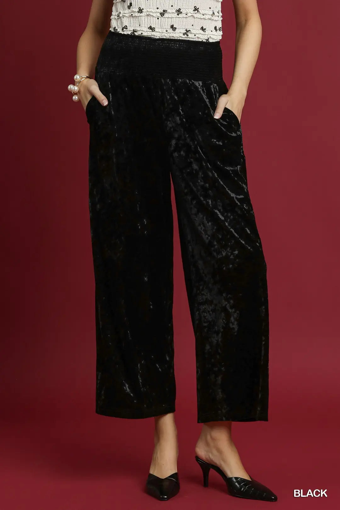 NO LINING SMOCKED WAISTBAND POCKET PANTS
