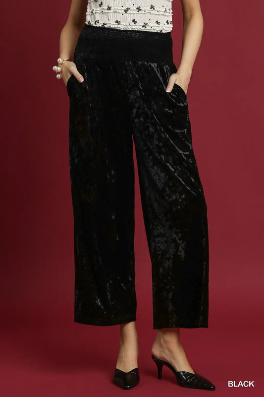 NO LINING SMOCKED WAISTBAND POCKET PANTS