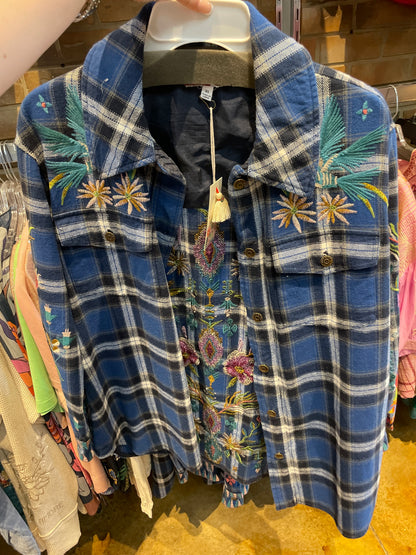 Johnny Was plaid oversized shirt