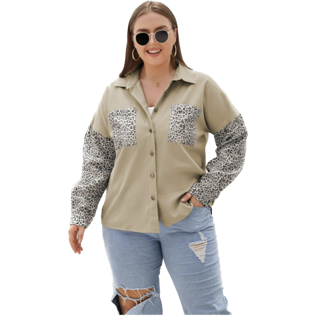 Plus Size Western Leopard Patchwork Shacket