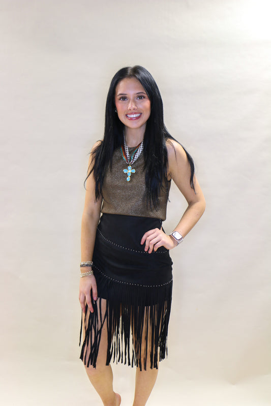 Stone suede fringe skirt