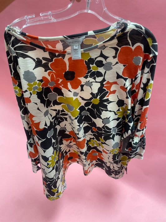 RUFFLE 3/4 SLV SCOOP NK TOP