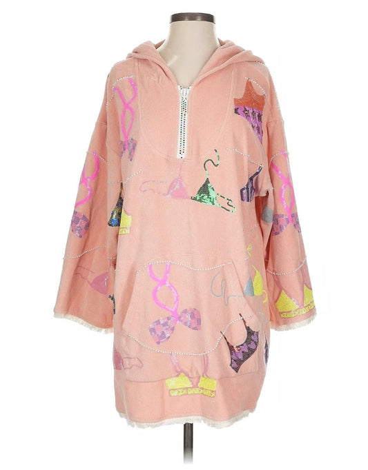 Peach Hanging Swimsuit Hooded Terry Cloth Coverup