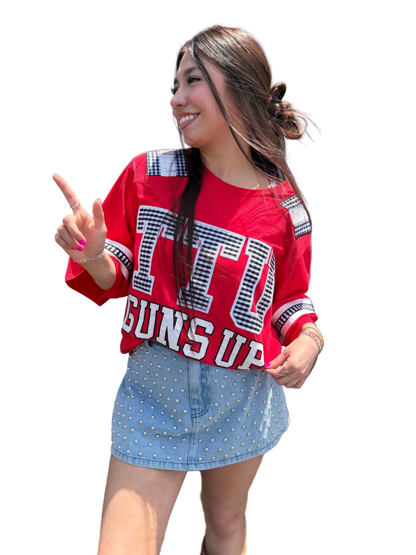 Oversized texas tech gingham jersey tee