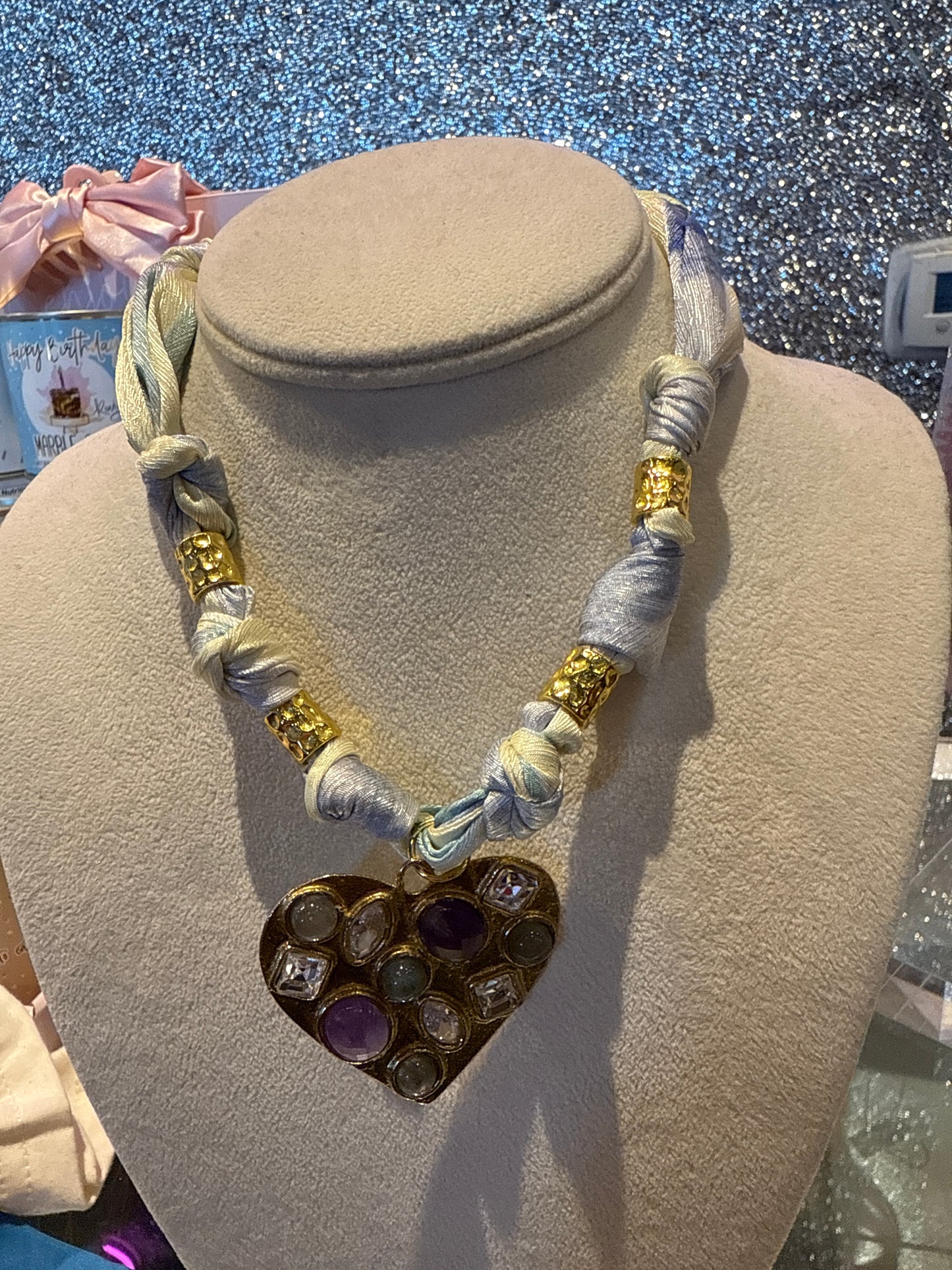bedazzled heart scarf necklace