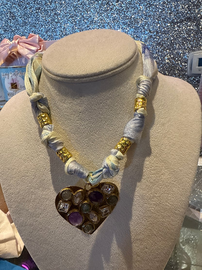 bedazzled heart scarf necklace