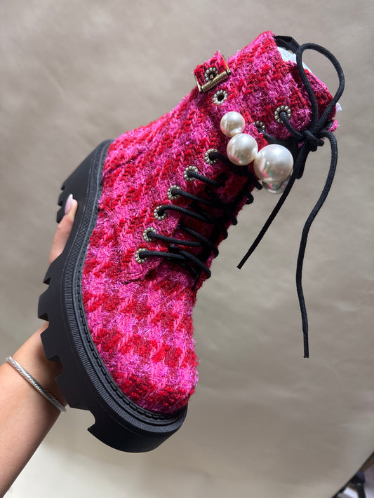 Fuchsia Plaid Boots