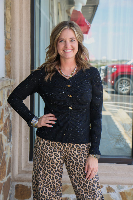 SHIMMER TOP WITH GOLD BUTTONS
