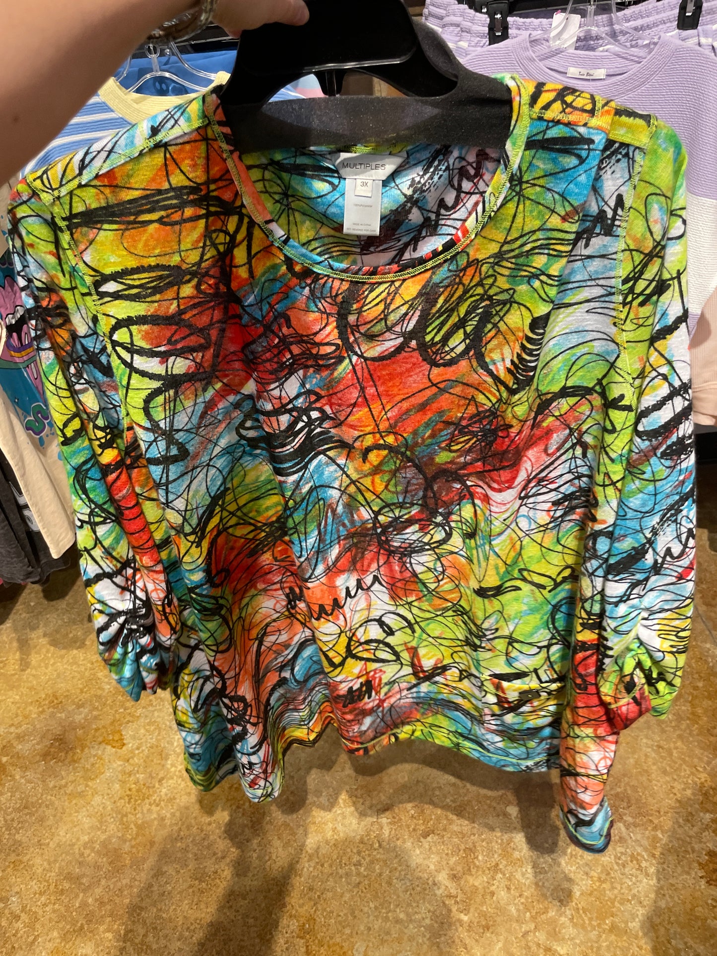 BUNGLE 3/4 SLV SCOOP NK TOP
