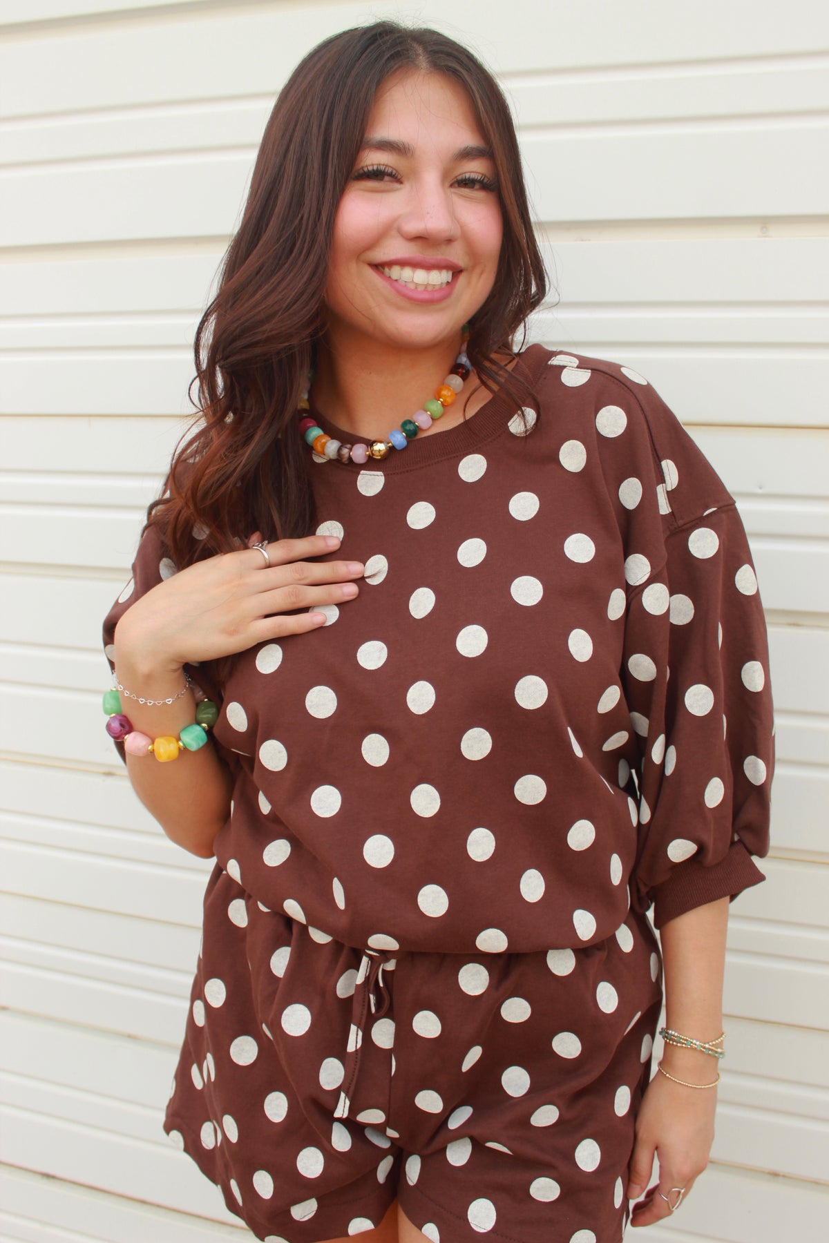 Bubble Sleeve Polka Dot Set