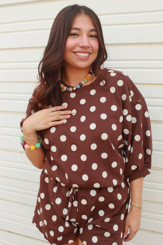 Bubble Sleeve Polka Dot Set