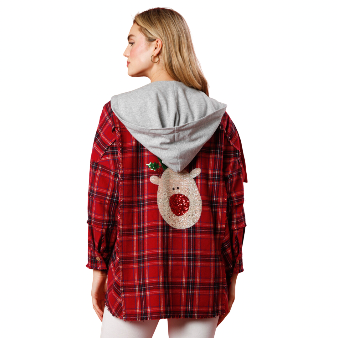 Flannel Shacket W/ Rudolph Sequin