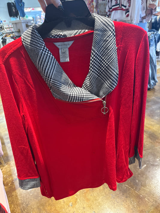 3/4 RED SWEATER QUATER ZIP