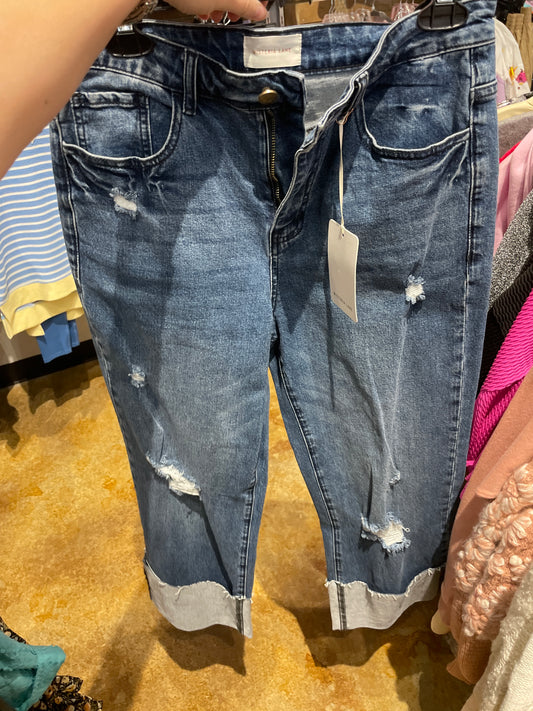 Straight Cut Cuffed Jeans