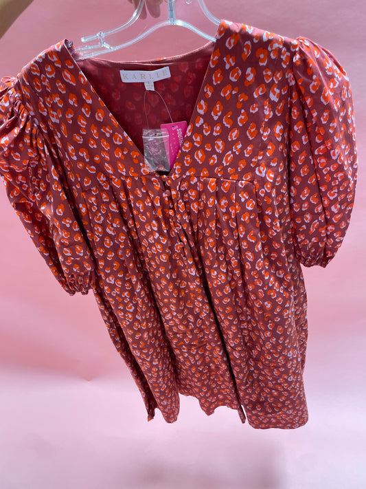 LEOPARD POPLIN PUFF SLV DRESS