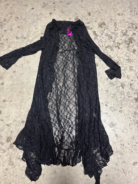 Long cardigan duster w/ ruffle