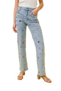 Light was rainbow jewel embelished jeans
