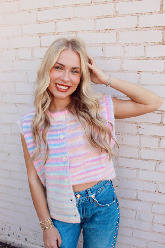 rainbow stripe sweater vest