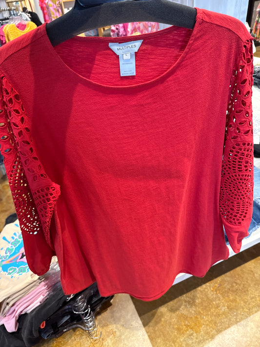 scoop neck top  red blouse