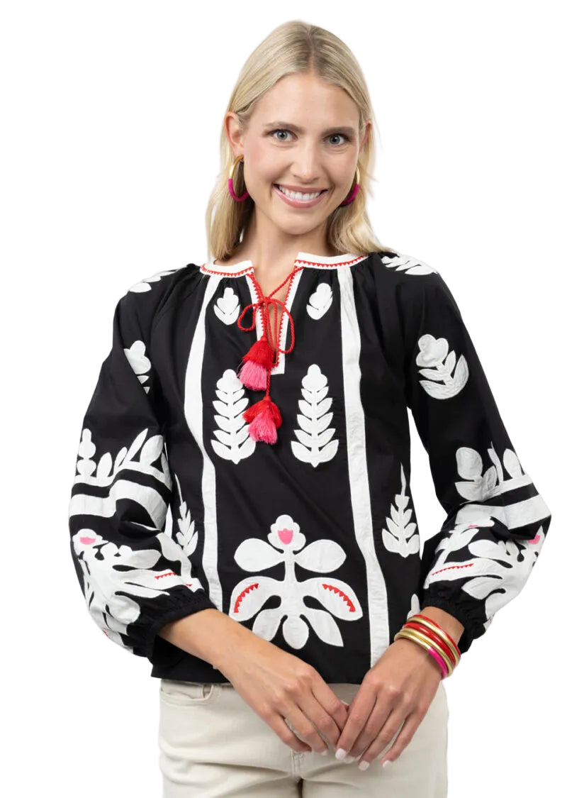 Black applique top