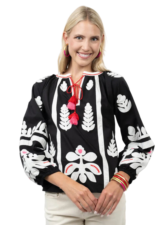Black applique top