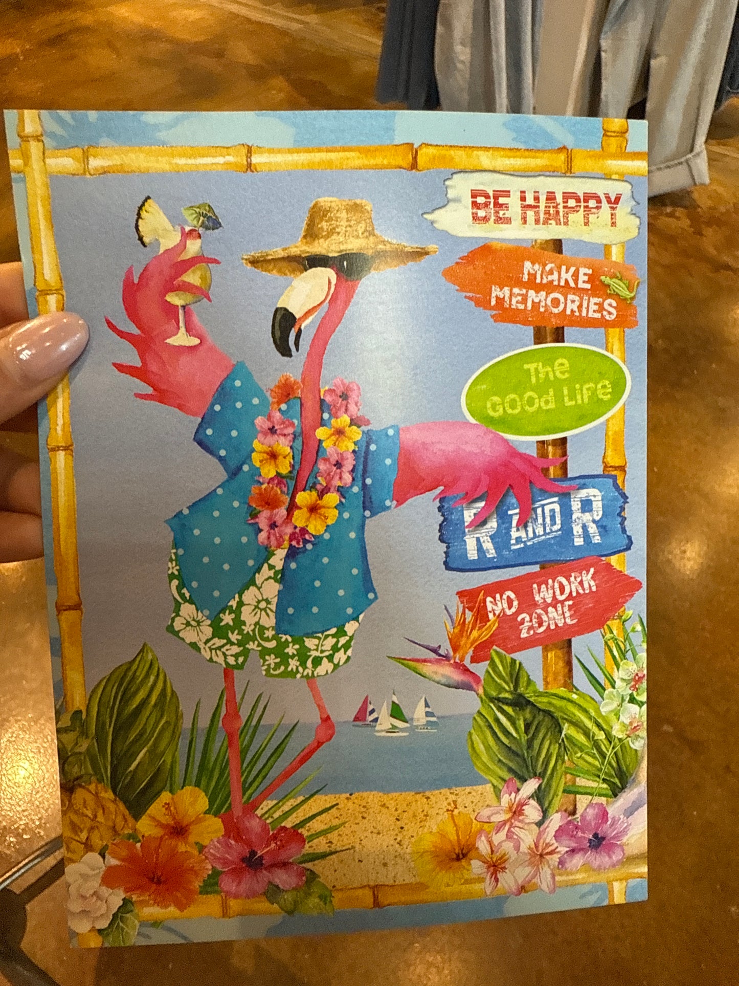 Happy retirement flamingo card