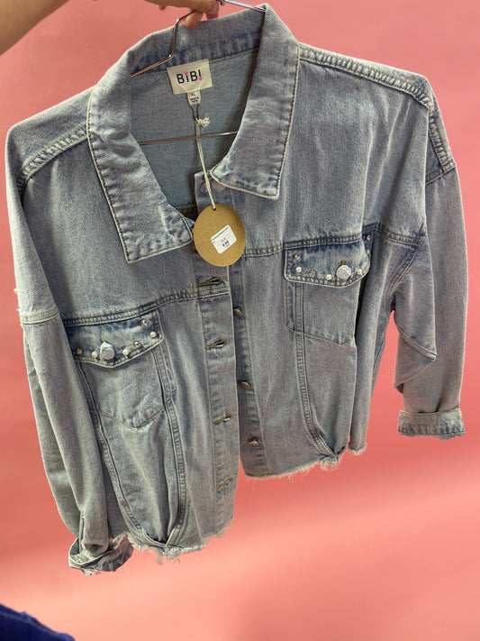 Distressed Beaded Denim Jacket