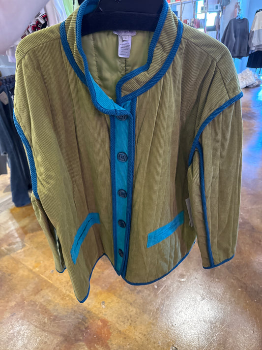 Green and blue quilted lined jacket