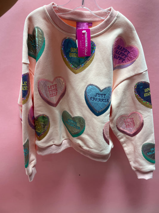 Kids Light Pink Positive Candy Hearts Sweatshirt