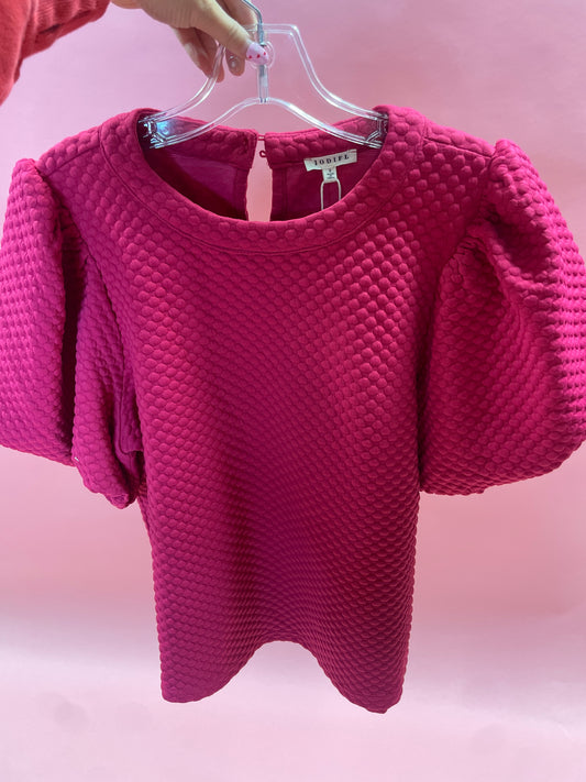HOT PINK PUFF SLEEVE TOP