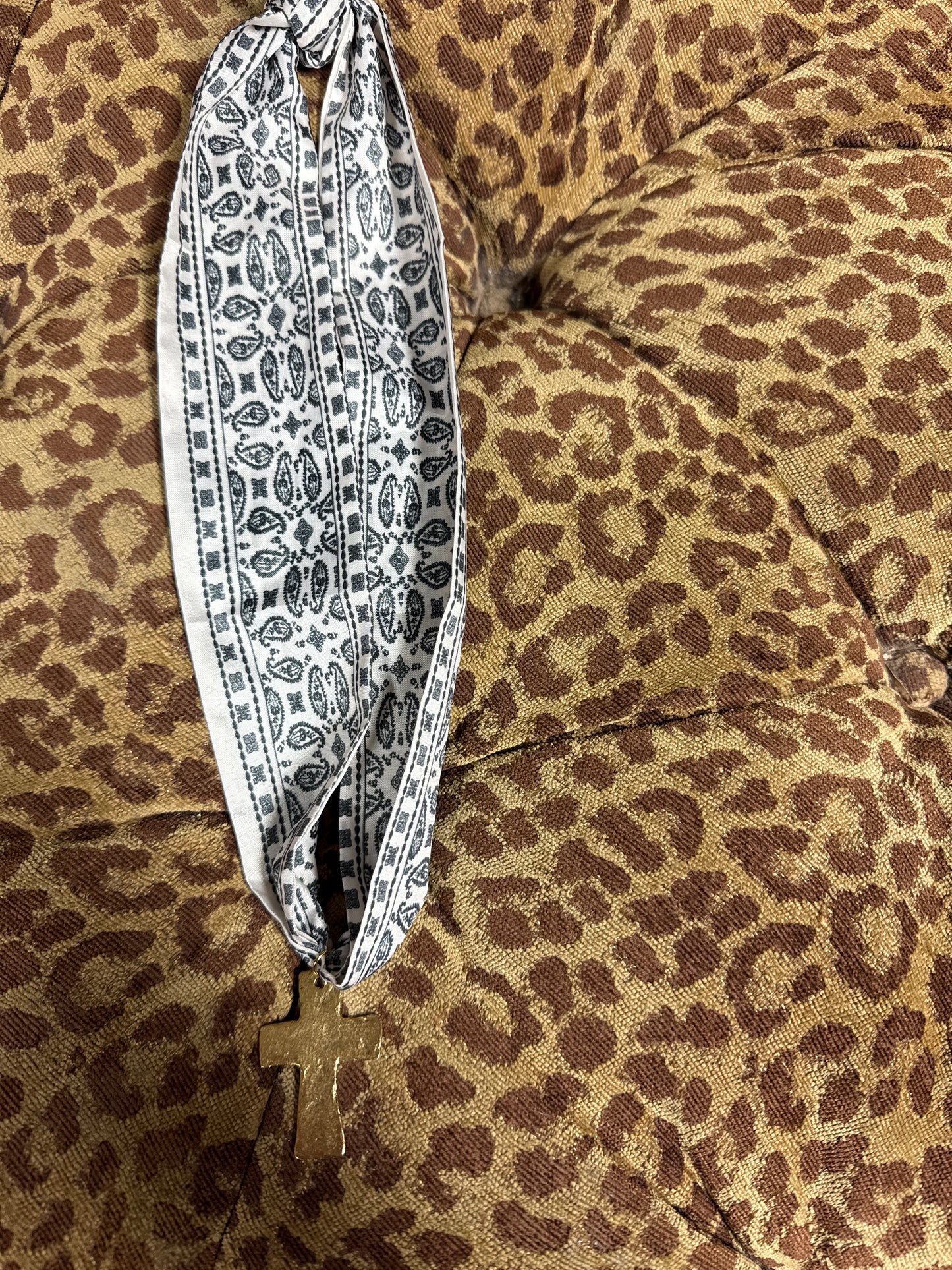 Hammered Cross on Scarf  Necklace