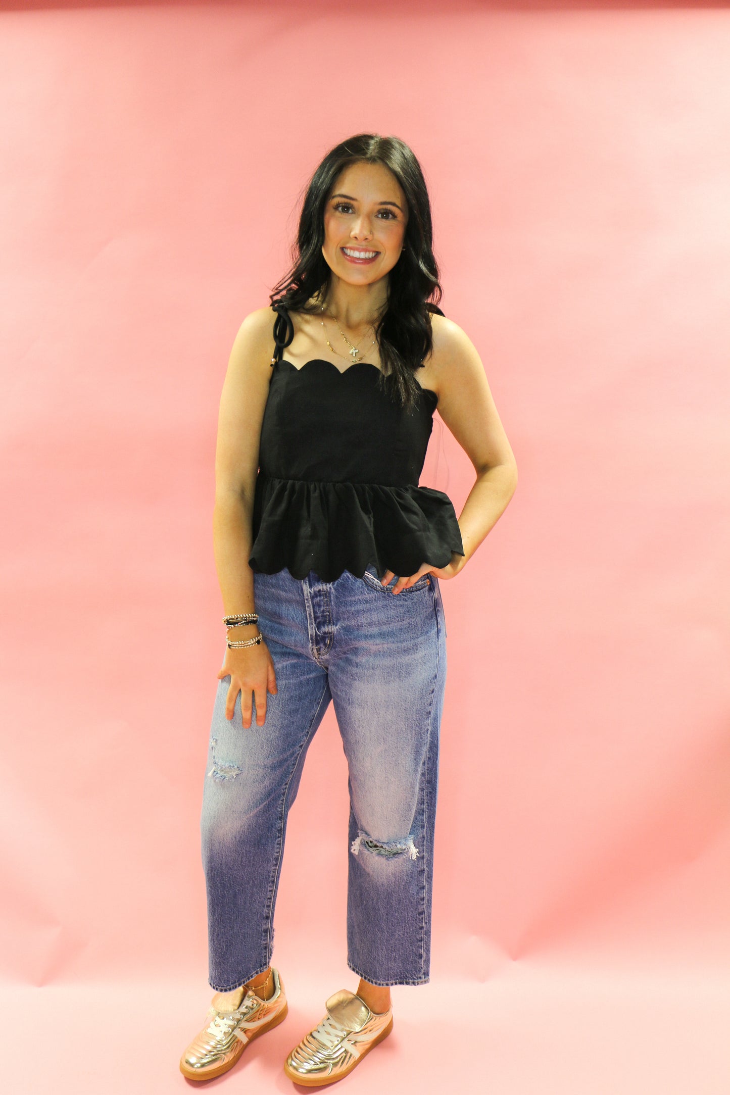 black scallop top