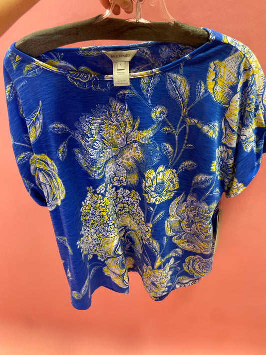 BLUE AND YELLOW FLOWER SMOCK NK TOP