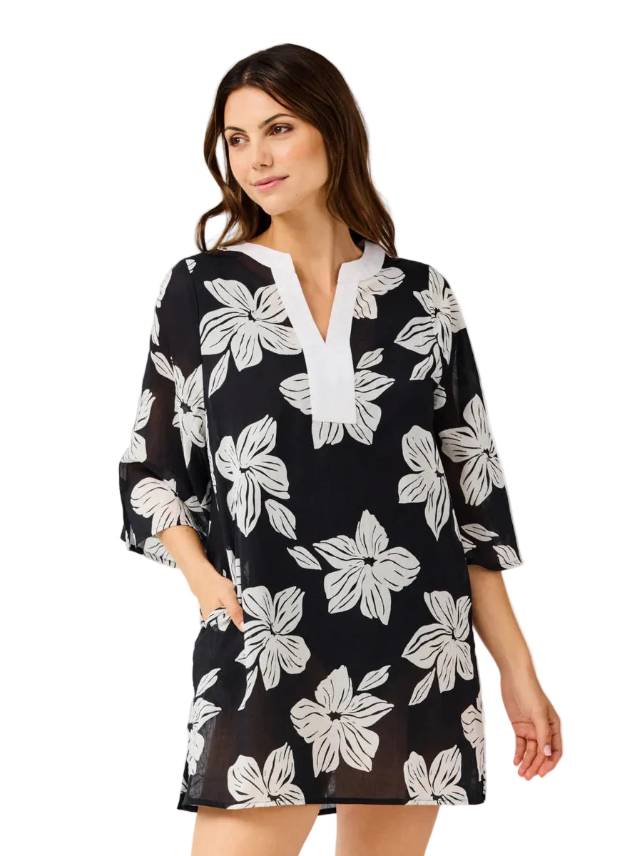 Elizabeth Beach Dress Lagoon Bloom Black