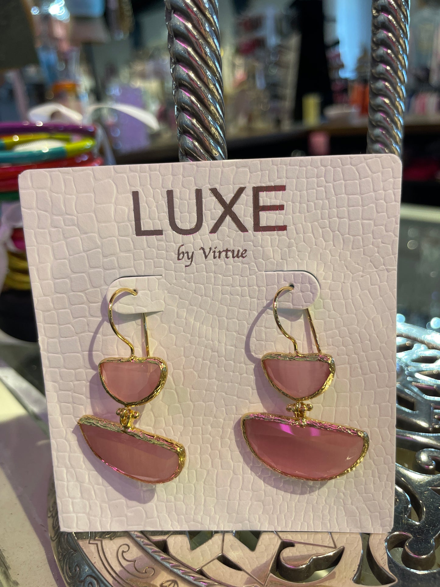 Regina Double Bezel Drop Stone Earring