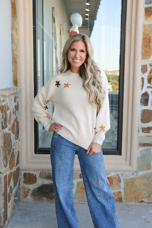 Flower embroidered sweater