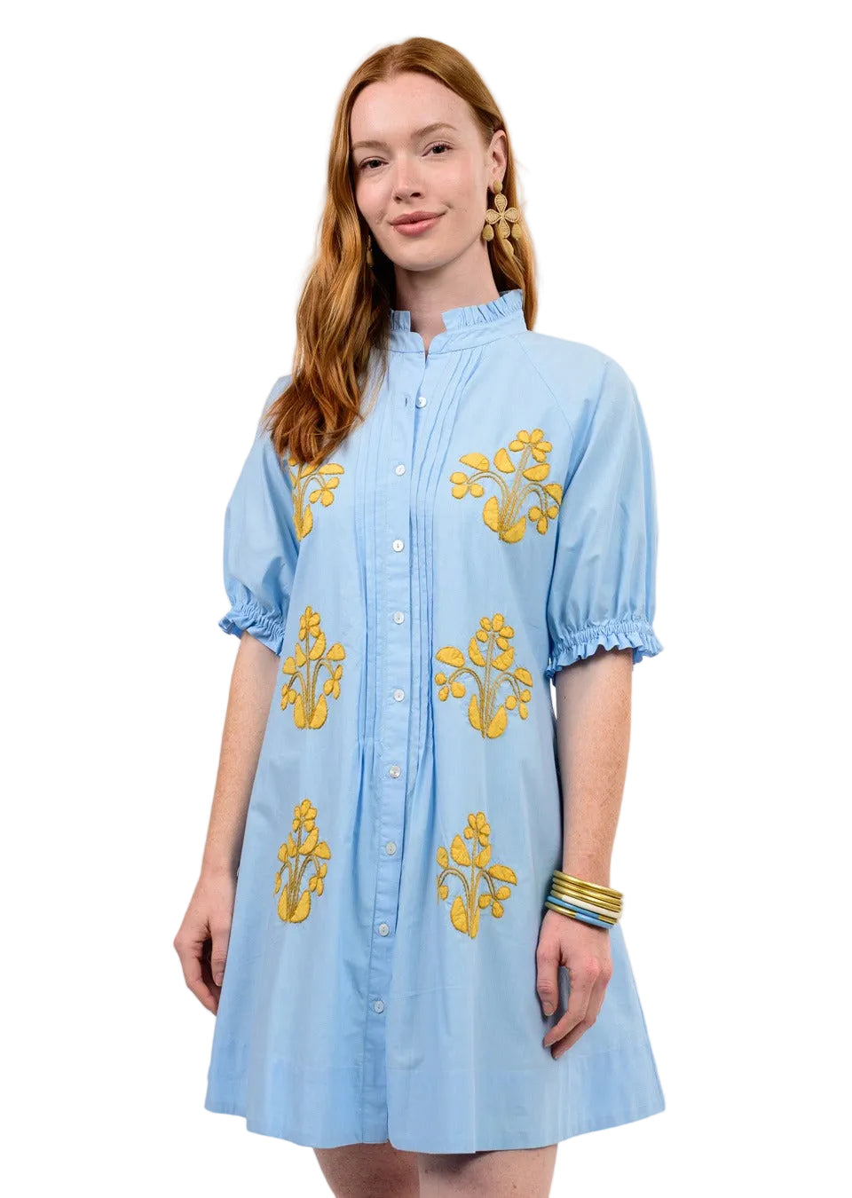 Blue blocked emroidery dress