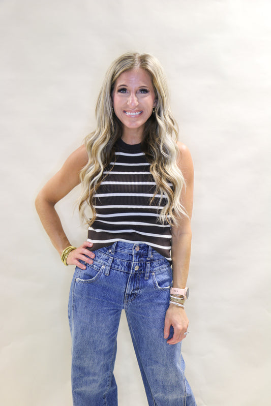 Brown and white stripped sweater tank