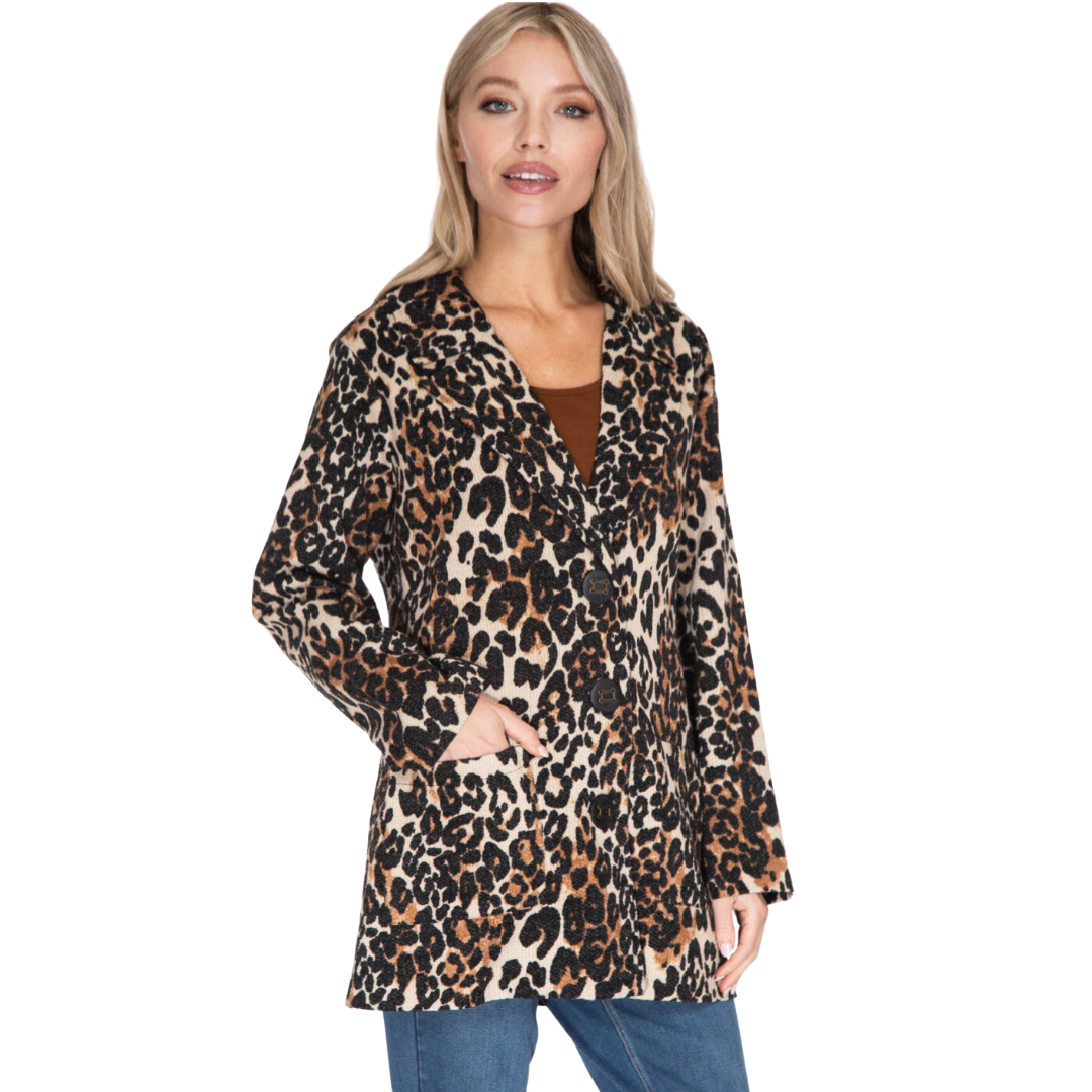 CHEETAH PRINTED 3 BUTTON LONG JACKET