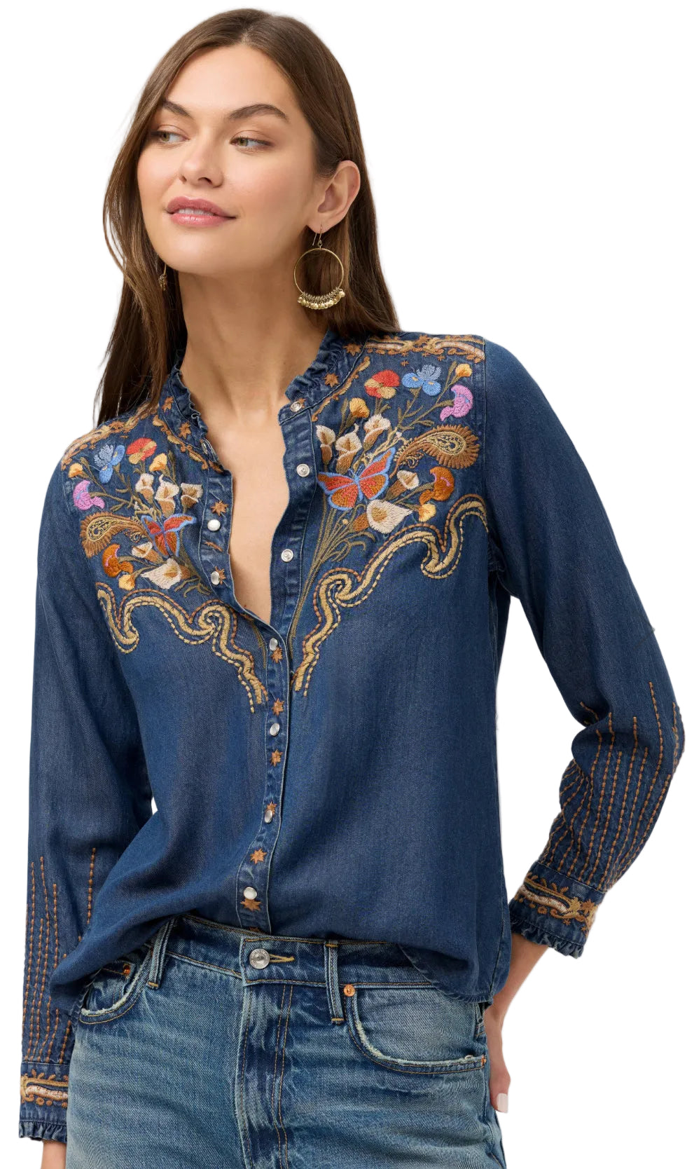 Johnny Was RUFFLE NECK SHIRT - DURAGO