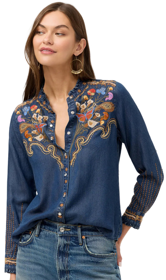 Johnny Was RUFFLE NECK SHIRT - DURAGO