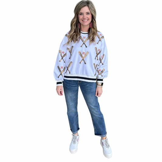 WHITE SCATTERED BASEBALL BAT SWEATSHIRT