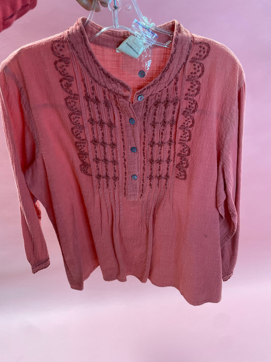 STELLA CORAL PEACH QUATER BUTTON UP WITH DETAILING
