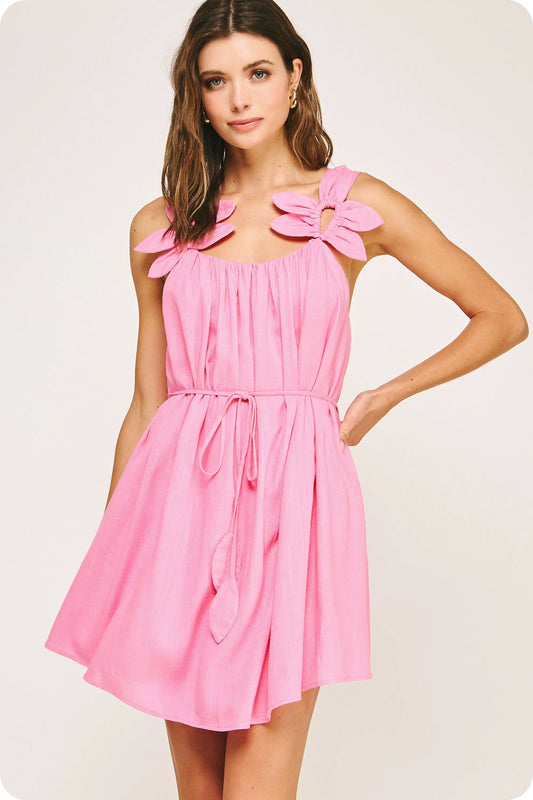 FLOWER PETAL LINEN MINI DRESS