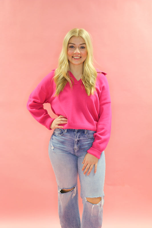 FUCHSIA SWEATER COLLARED