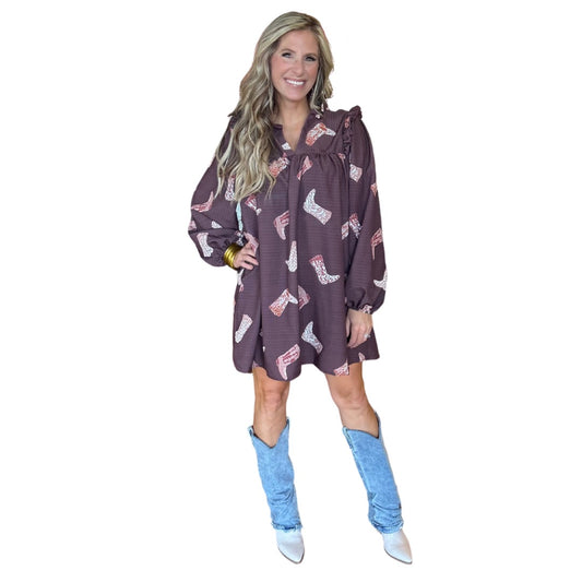 LONG SLEEVE MINI DRESS W/COWBOY BOOTS