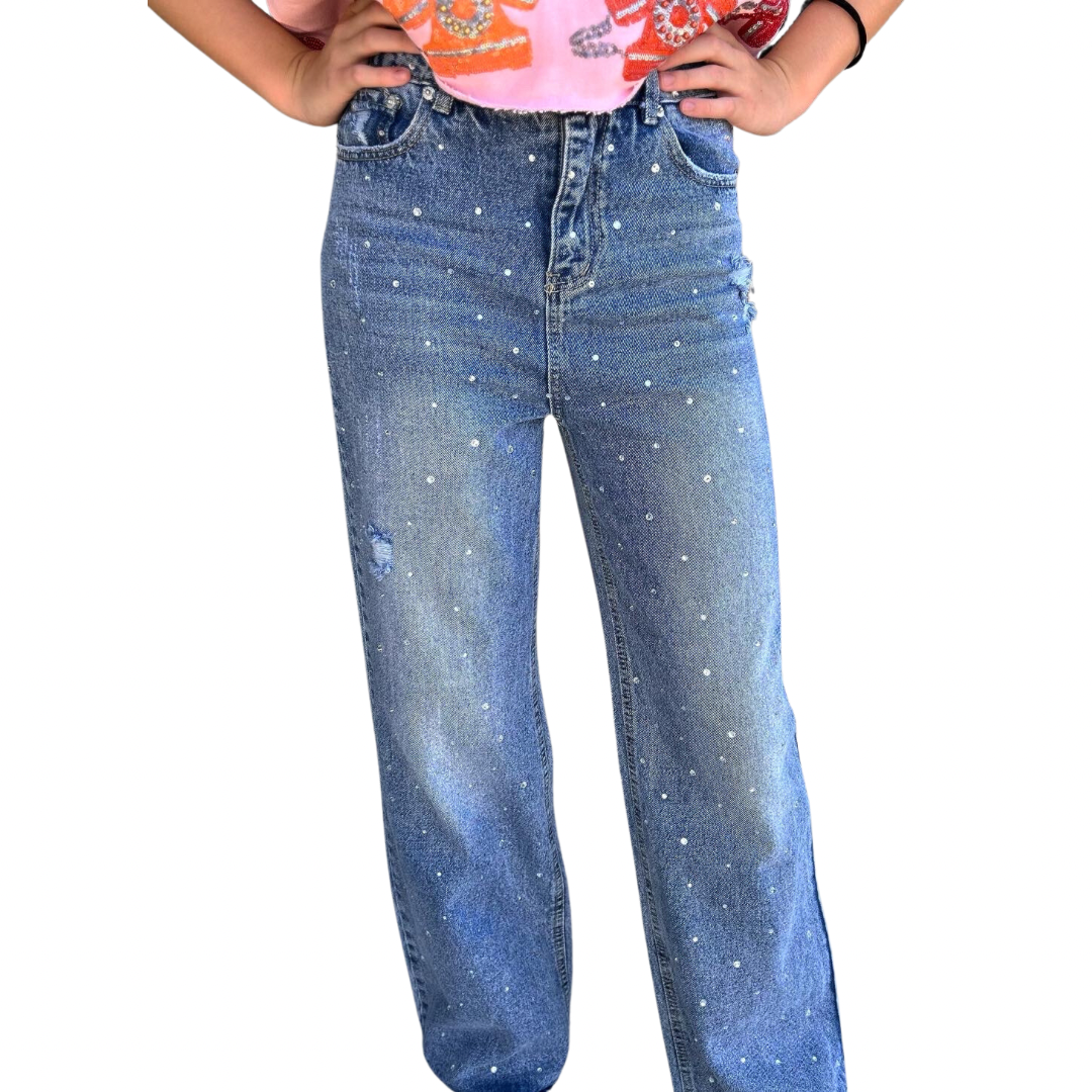 Rhinestone Wide Leg Jeans