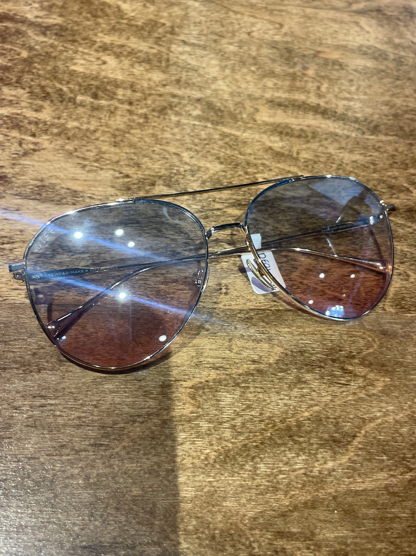 GOLD FRAME SUNGLASSES BLUE AND PINK LENS
