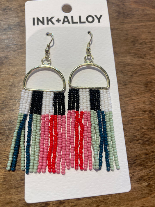 ALLISON CHECKERED BEADED FRINGE EARRINGS