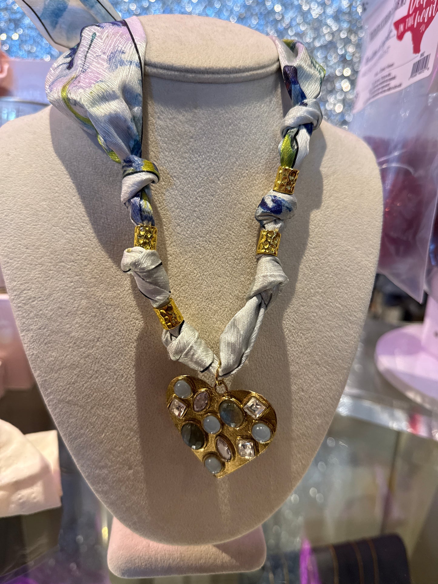 bedazzled heart scarf necklace